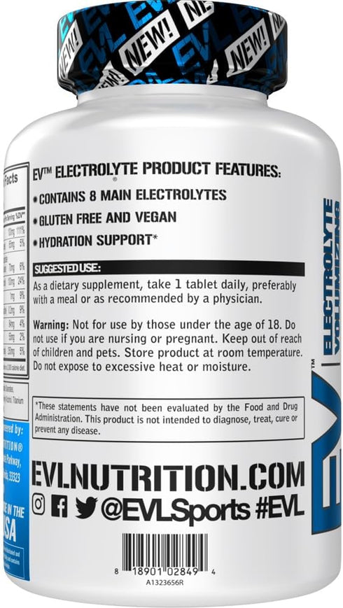 Evlution Nutrition Volumizing Electrolyte Hydration Tablets - 60 Servings - Rapid Rehydration Supplement with 8 Key