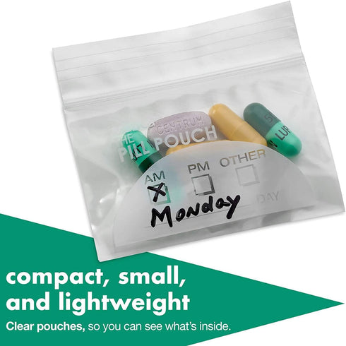 Pill Pouch Bags - (Pack of 400) 3" x 2.75" Disposable Zipper Pills Baggies for Daily AM PM Travel Organizer
