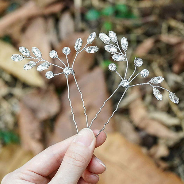 Unicra Bride Wedding Crystal Hair Pins Bridal Rhinestone Hair Pieces for Women and Girls Pack of 2 (A-Silver)