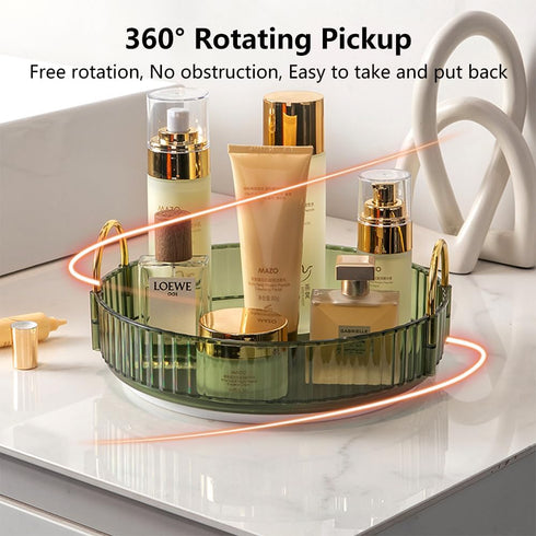 Rotating Makeup Organizer for Vanity, Spinning Cosmetics Storage for Bathroom Countertop, Skincare Holder Rack for Facial Cream, Perfume, Lotion, Lipstick(1 Tier, Dark Green) by UNICOMVSX
