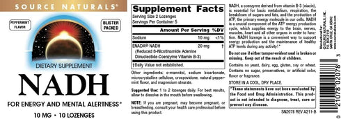 Source Naturals NADH 10mg, 10 Tablets, Boost Energy and Mental Alertness