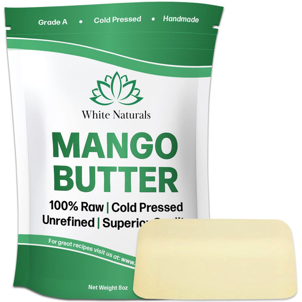 Unrefined Mango Butter 8 oz, Raw Natural Grade A Moisturizer for DIY Body Butters, Soap, Lotions, and Lip Balm