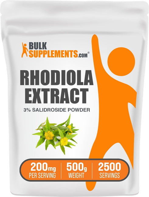 BulkSupplements.com Rhodiola Extract Powder - 3% Salidrosides, Gluten Free, 200mg per Serving, 500g (1.1 lbs) - Herbal