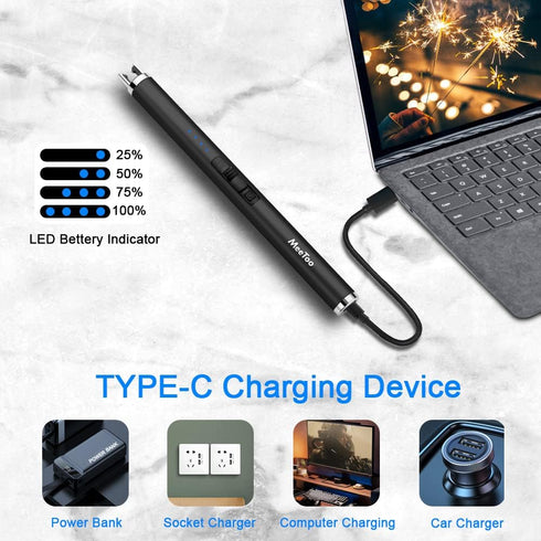 MeeToo Candle Lighter Electric Rechargeable USB Type-C Lighters for BBQ Camping Fireworks (Black)