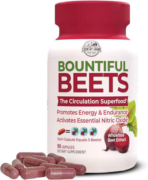 COUNTRY FARMS Bountiful Beets Capsules, Natural Nitric Oxide Booster, 90 Count, Wholefood Beet Extract