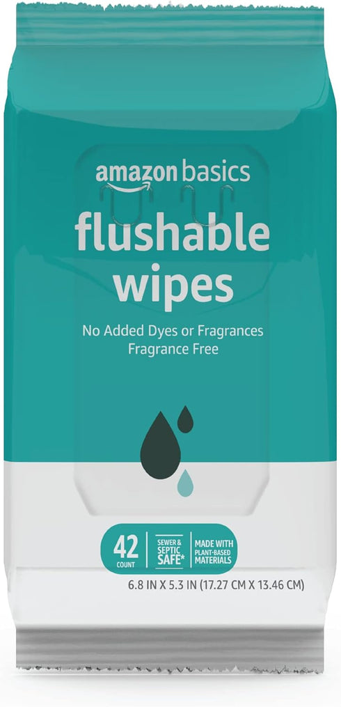 Amazon Basics Flushable Adult Toilet Wipes, Fragrance Free, 336 Count (8 Packs of 42) - Previously Solimo