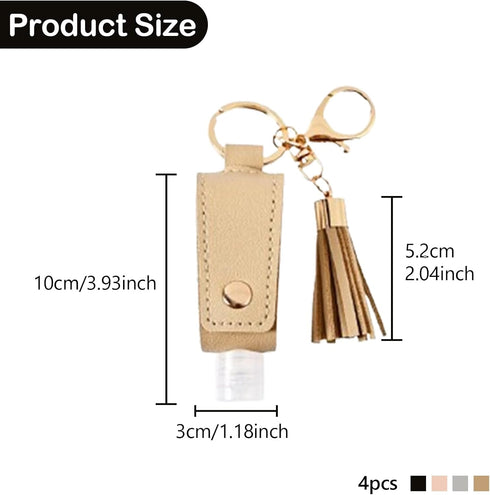 4 Pack Small Hand Sanitizer Keychain Portable Leather Empty Bottles for Toiletry Shampoo Lotion Soap