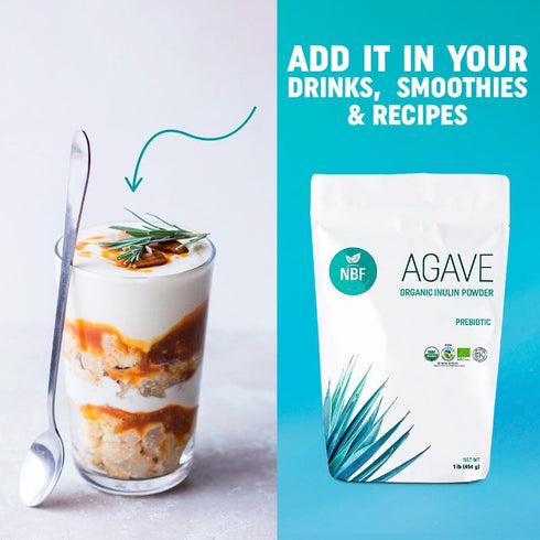 NBF Organic Agave Inulin Powder (16 Oz) - Gluten-Free Digestive Fiber for Gut Health, Keto & Kosher