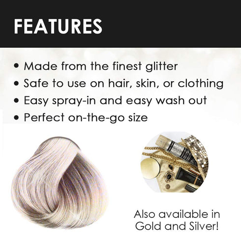 Jerome Russell Temporary Hair and Body Glitter Color Spray, 2.2 oz, Multi-Color, Travel Spray