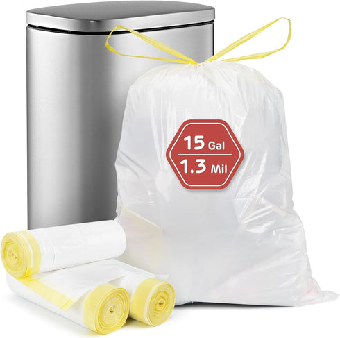 Holuwiso 15 Gallon Trash Bags Drawstring, 1.3 Mil Ultra Thick High Stretch Tall