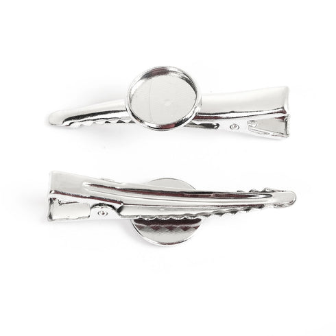 JGFinds Silver Tone Barrette Hair Clips - Cabochon Setting for DIY Crafts & Accessories, 20 Pack