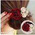 LOVEF 4Pcs Korean Fashion Pearl Hair Rope, Rose Flower Rhinestone Hair Ties
