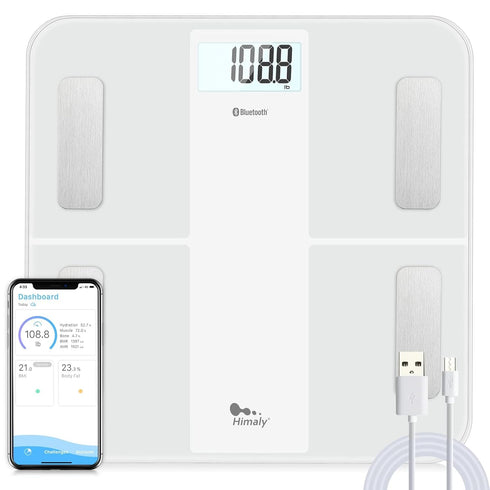 himaly USB Rechargeable Bathroom Scale for Body Weight, Digital Weight Scale with Bluetooth for Accurate BMI, Body Fat,