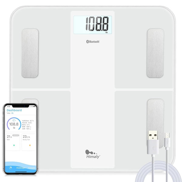 himaly USB Rechargeable Bathroom Scale for Body Weight, Digital Weight Scale with Bluetooth for Accurate BMI, Body Fat,