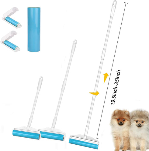 Large Reusable Lint Rollers, 8 Inch Washable Pet Hair Remover with 3 Extendable Handle, Sticky Lint Remover Brush Set