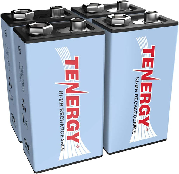 Tenergy 9V NiMH Battery, High Capacity 250mAh Rechargeable 9 Volt Batteries for Smoke Detector, TENS Unit, Metal