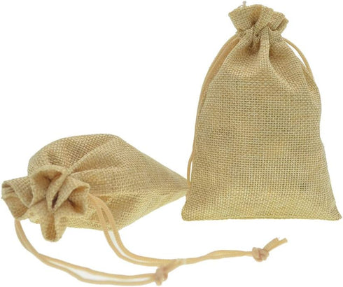 20Pcs Drawstring Burlap Bags, Jute Sacks for Jewelry Candy Pouch, Christmas Wedding Party Favor Gift Bags (Flaxen, 2.7