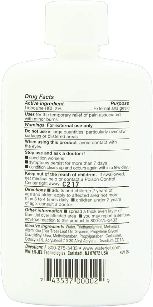 Water Jel Burn Jel, Minor Burn Relief Gel, Squeeze Bottle, 4 oz
