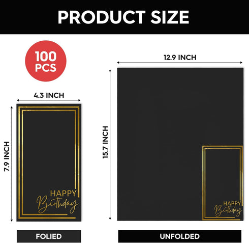Horaldaily Birthday Disposable Paper Decorative Guest Napkins, Happy Birthday Gold Foil Black Elegent Celebration Hand