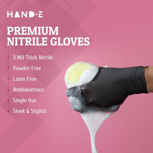 Hand-E Touch Black Nitrile Disposable Gloves, Latex Free BBQ, Tattoo, Hair Dye, Cooking, Mechanic