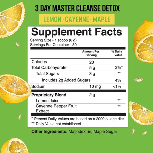 Tummy 3 6.34oz Tiny Master Cleanse Lemonade Diet - Day Juice Cleanse Plant-Based Detox Powder Supplement with Lemon