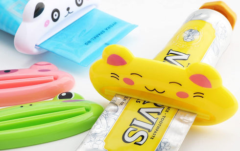 Pasow Cartoon Animal Toothpaste Cream Squeezers - Pack of 4 Mix Designs (Frog, Cat, Panda, Pig)