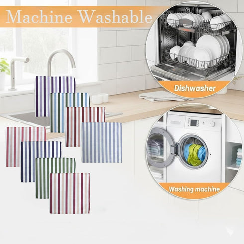 YIKUSO 8-Pack 7-Inch 8 Ultra-Fine Microfiber Kitchen Towels, Square with Clips & Multiple Patterns Soft, Absorbent