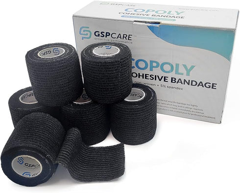 Self Adherent Cohesive Wrap Bandages 2 Inches (6 Count, Black)