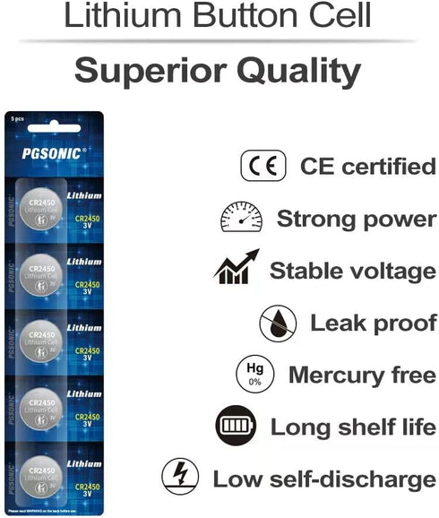 PGSONIC 20 Pack CR2450 3V Lithium Coin Battery