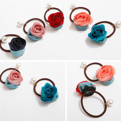 Ruihfas 5Pcs Girls Women Hair Accessories - Pearls Flower Elastic Hair Ties, Headbands & Ponytail Holders