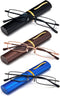 REAVEE 3 Pack Slim Pen Reading Glasses - Small Tube Stylish Readers for Men Women, Spring Hinged, Black Brown Blue