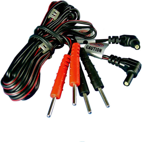 EasyStim OTC Premium Pair of 2 Black Lead Wires for TENS and EMS Units with Standard Female Plug