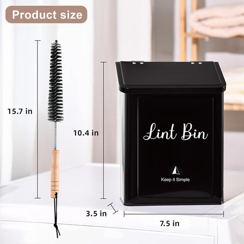 Magnetic Black Lint Bin for Laundry - Wall-Mounted Trash Can with Lid
