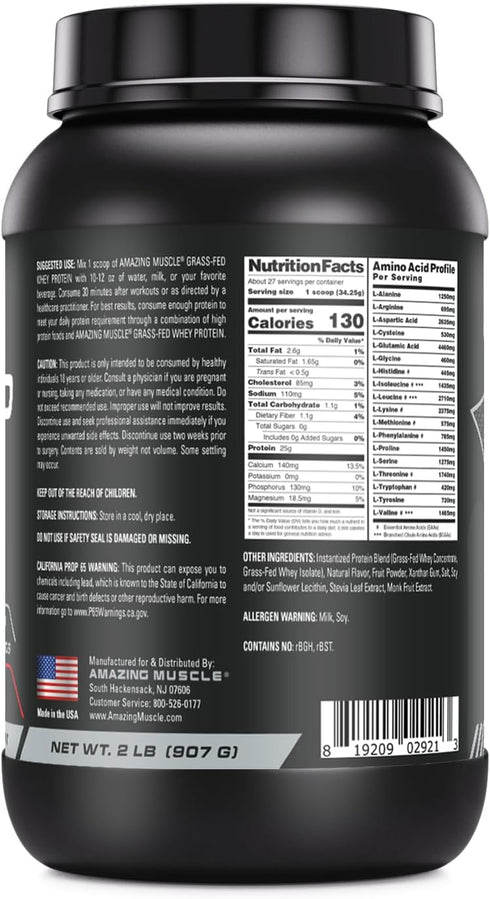 Grass FED Whey Protein 2 Lbs (Non-GMO, Gluten Free) -Made with Natural Sweetener and Flavor - rBGH & RBST Free -Supports Energy Production & Muscle Growth* (Strawberry)