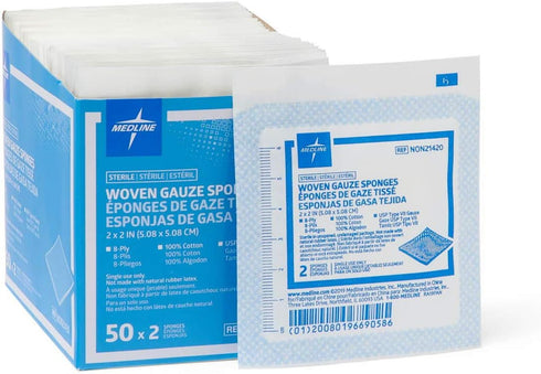 Medline Gauze Sponge Sterile 8 Ply, 100 Count