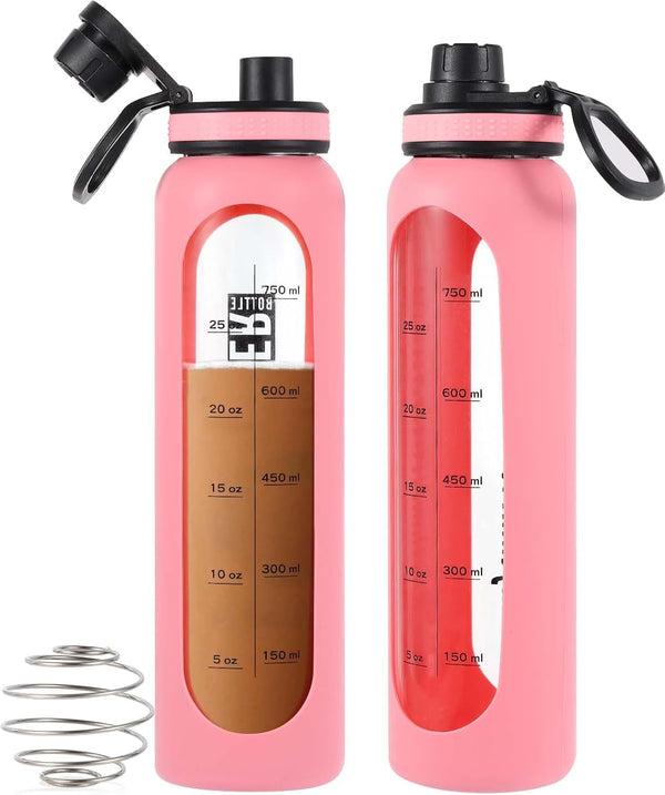Glass Shaker Bottle, 34oz/1L BPA-Free Blender with 304SS Ball and Cleaning Brush for Protein Mixes