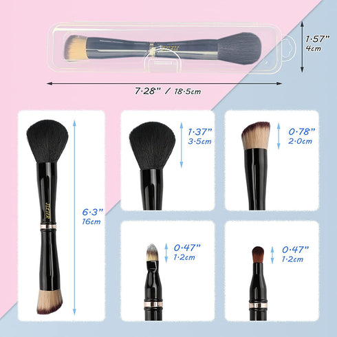 4 in 1 Travel Makeup Brush Set with Case, Powder, Foundation/Blush, Eyeshadow, Concealer Brushes, Double Ended