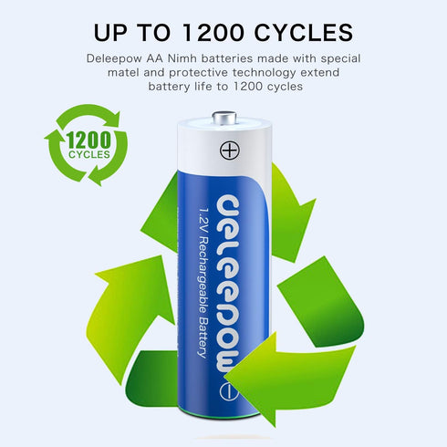 Deleepow AA Rechargeable Batteries 3300mAh 1.2V High Capacity 1200 Cycles AA Size 8-Pack (Only Battery)