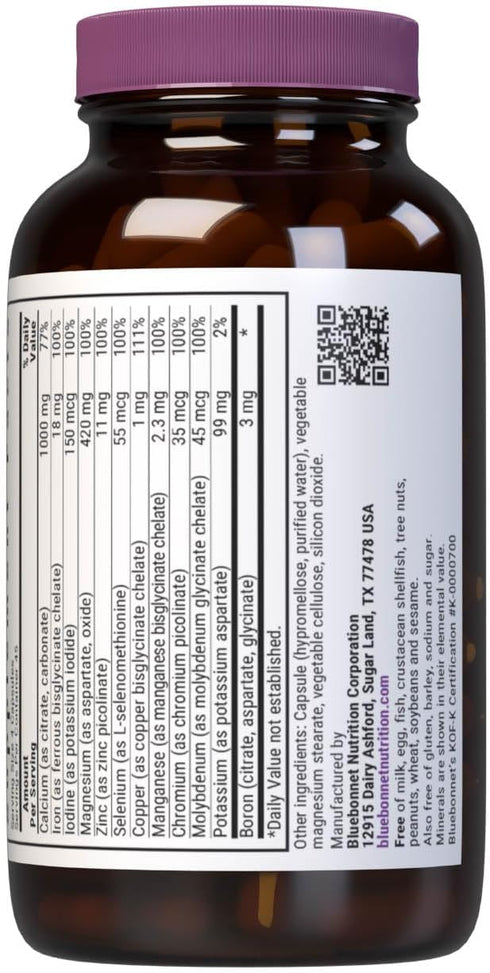 Bluebonnet Nutrition Multiminerals & Boron with Iron, 180 Vegetable Capsules, Non-GMO, Gluten-Free