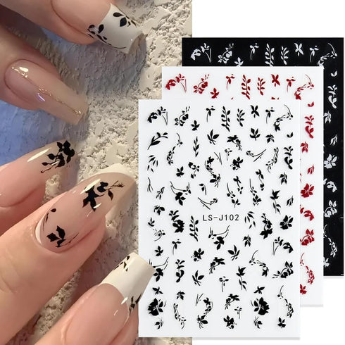 3D Nail Stickers, Plant Leaf Nail Art for Retro Botanical Designs, Flower Nail Decals for Spring Summer Nail Decor