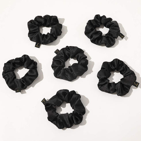 Scrunchies Black Satin Silk Hair Ties, Soft Ponytail Holders for Thick Curl Hair Accessories