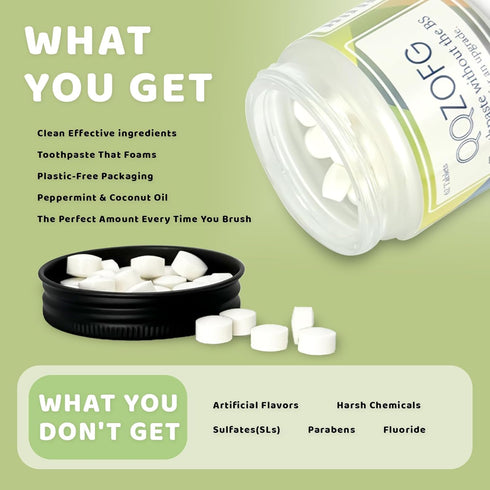 Toothpaste Tablets, Fluoride Free Nano Hydroxyapatite Toothpaste Tabs, Sensitive Peppermint Flavored, Eco & Travel