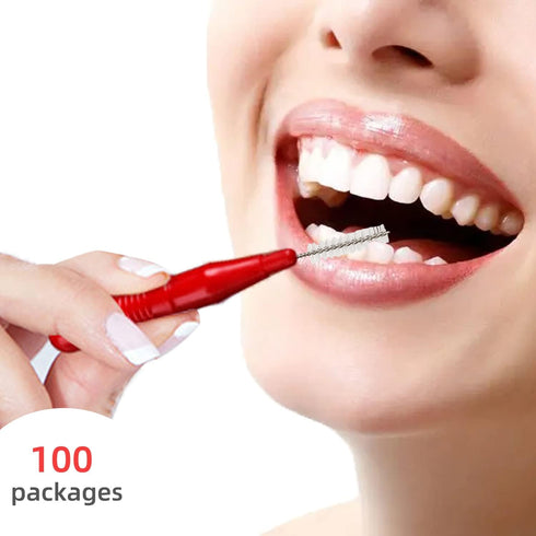 100pcs Braces Brush Disposable Interdental Brush Toothpick Dental Hygiene Flosser (Blue+Red)