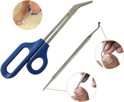 Long Handle Toenail Scissors for Seniors - Easy Reach Clipper for Thick Toe Nail with Ingrown Toenail File