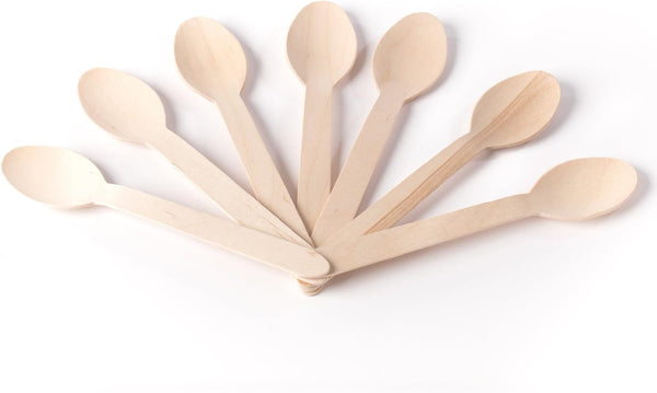 HUJI Eco-Friendly Wooden Spoons, Disposable Wood Cutlery, 50 Spoons, 6.1"