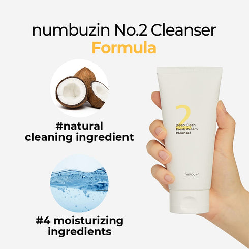 numbuzin No.2 Deep Clean Fresh Cream Cleanser, 4.05 fl oz, Rich Foam Face Wash with Natural Cleansing Ingredients