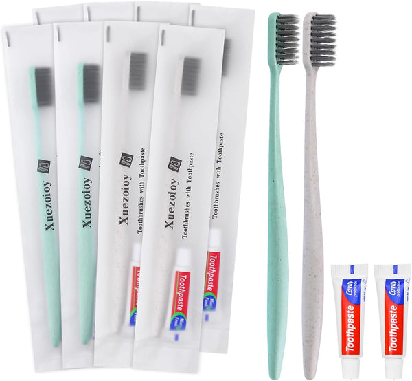 Disposable Toothbrushes with Toothpaste, 60 Pack Individually Wrapped Travel Toothbrushes Kit in Bulk