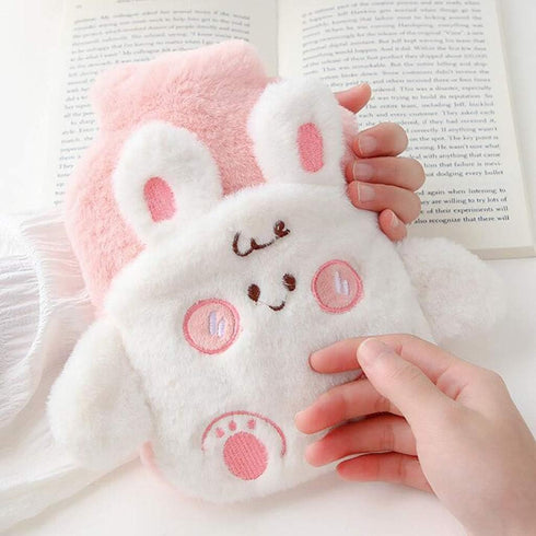 SKUZA 2 5.9 8.6in) Hot Water Bottle,Winter Rubber Hot Water Bottle Rabbit Hot Water Bag with Cute Detachable Fleece