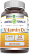 Amazing Formulas Vitamin D3 Cholecalciferol Supplement, 5000 IU Softgels, Non-GMO, Gluten-Free, Made in USA (360 Count)