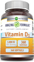 Amazing Formulas Vitamin D3 Cholecalciferol Supplement, 5000 IU Softgels, Non-GMO, Gluten-Free, Made in USA (360 Count)